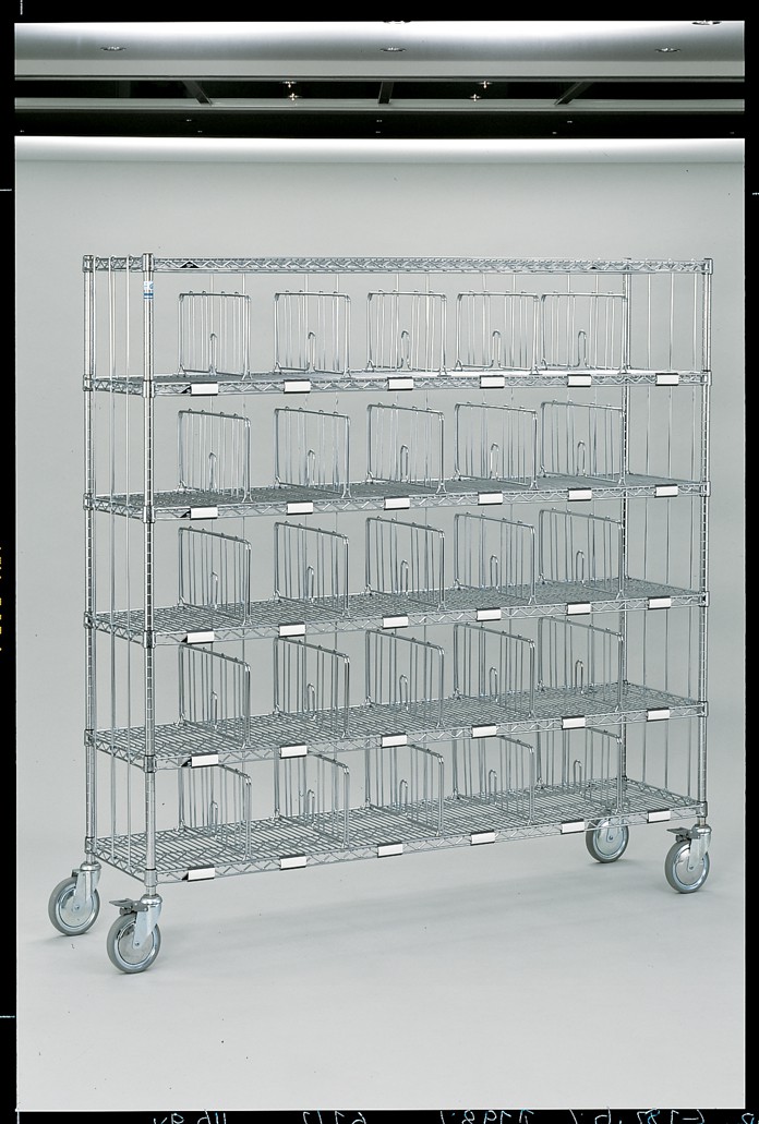 Bild zeigt Sortierregalwagen mit 6 Böden und 30 Fächern